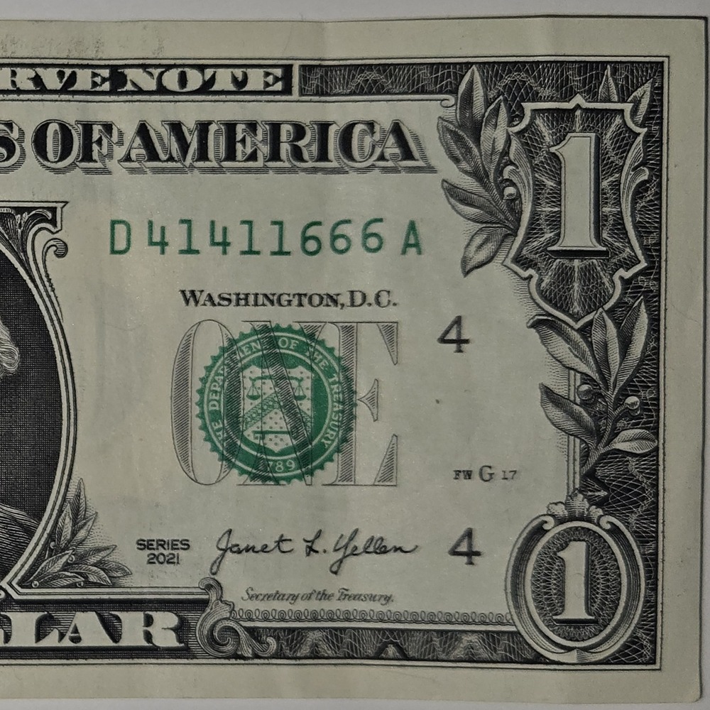 2021 One Dollar Bill Trinary Note‎ D41411666A Cleveland Federal Reserve (B271)